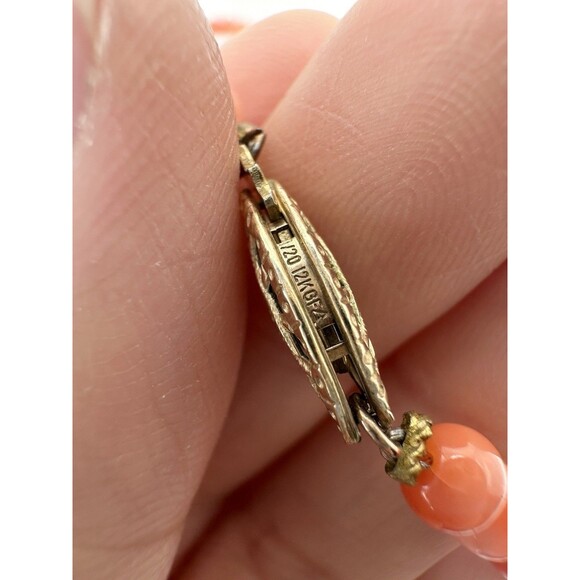 Vintage 12k Gold Filled Natural Salmon Coral Bead Necklace 16.75” - Picture 7 of 8